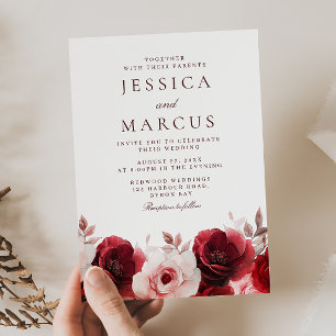 Convites Burgundy Red Elegance: Casamento Rosa vermelha