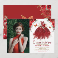 Burgundy Red Floral Quinceañera Princess Foto