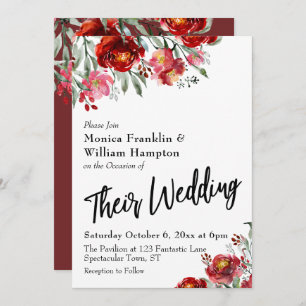 Convites Burgundy Red Floral Sua Tipografia De Casamento