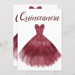 Convites Burgundy Red Glitter Dress Quinceanera Party 15
