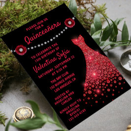 Convites Burgundy Red Gown Diamond Rosa Modern Quinceañera