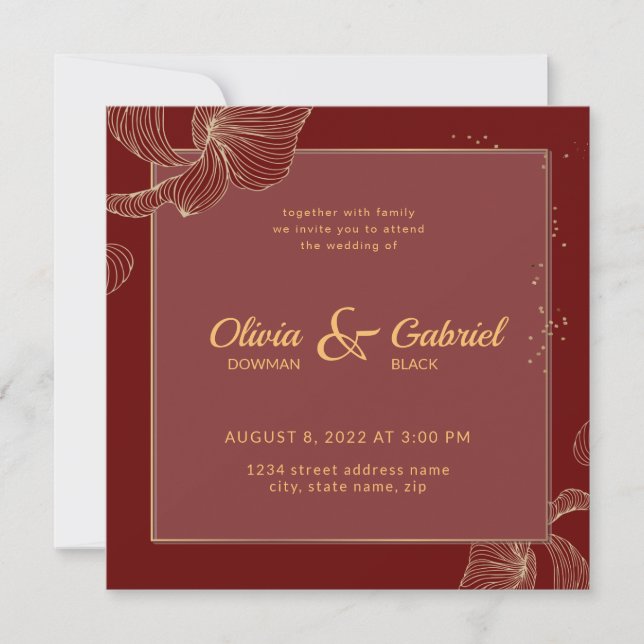 Convites Burgundy Red Marsala datipografia Casamento (Frente)