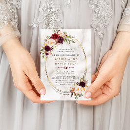 Convites Burgundy Red Marsala Floral Dourado Casamento Marb