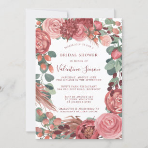 Convites Burgundy Red Pink Peony Rosa Floral Bridal Invitat