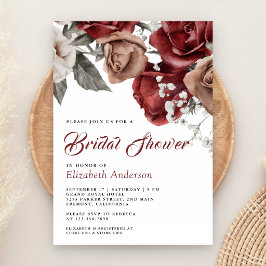 Convites Burgundy Red Roses Floral Bridal Shower