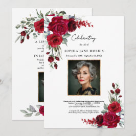 Convites Burgundy Red Roses Funeral Invitation