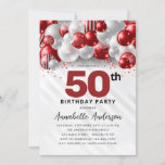 Convites Burgundy Red Silver Balloon Glitter 50º Aniversári<br><div class="desc">Glam Moderno Burgundy Red Silver Balão Brilhante Glitter Qualquer Convite De Aniversário</div>