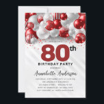 Convites Burgundy Red Silver Balloon Glitter 80 Birthday<br><div class="desc">Glam Moderno Burgundy Red Silver Balão Brilhante Glitter Qualquer Convite De Aniversário</div>