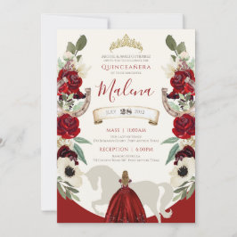 Convites Burgundy Red Watercolor Charro Quinceañera