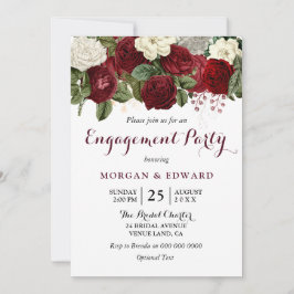 Convites Burgundy Red White Floral Festa de noivado Invite