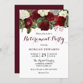 Convites Burgundy Red White Floral Retirement Party