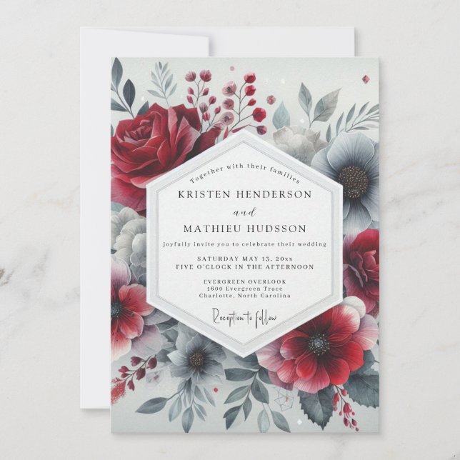 Convites Burgundy Romantic Bloom Wedding (Frente)