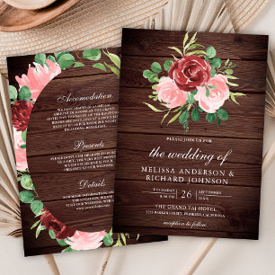 Convites Burgundy Rosa Corada Floral Tudo em Um Casamento d