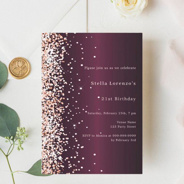 Convites Burgundy - rosa de prêmio aniversário (Criador carregado)
