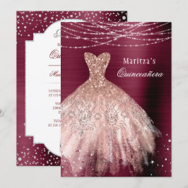 Convites Burgundy Rosa Dourada Glam Diamond Quinceañera
