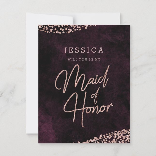 Convites Burgundy Rosa Dourado Você Será Minha Madrinha de  (Frente)