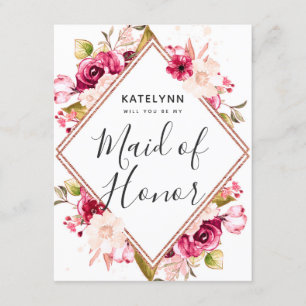 Convites Burgundy Rosa Dourado Você Será Minha Madrinha de 