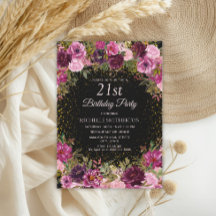 Burgundy Rosa Floral Brilho Preto Aniversário de 2