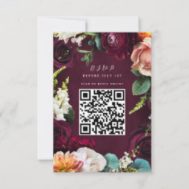 Convites Burgundy Rosa Ranunculus Weding Código QR RSVP