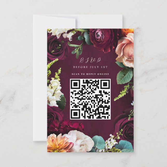 Convites Burgundy Rosa Ranunculus Weding Código QR RSVP (Frente)