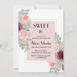 Convites Burgundy Rosa Rosa Flor Vermelho 16 Brancos