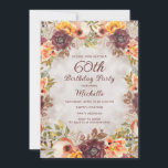 Convites Burgundy Rust Orange Floral Women's 60th Birthday<br><div class="desc">Ferrugem,  laranja e floral e folhagem de cor creme feminina,  o 60º convite de aniversário. Design seus convites para qualquer idade.</div>