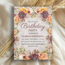 Burgundy Rust Orange Floral Women's Birthday