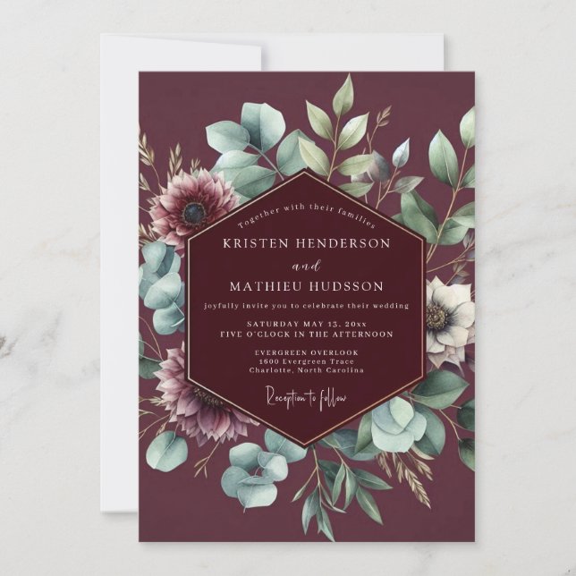 Convites Burgundy Sage Anemone Wedding (Frente)