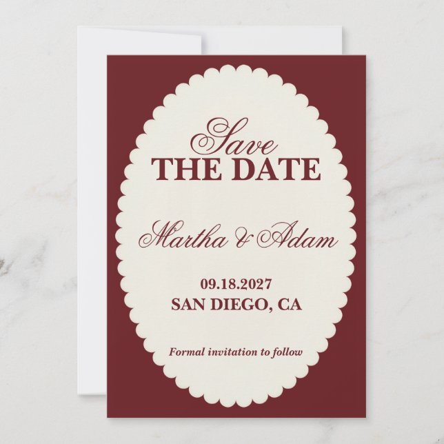 Convites Burgundy Save the Date (Frente)