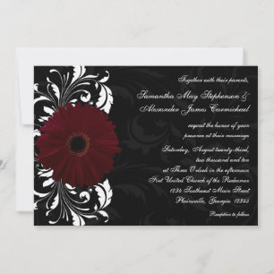 Convites Burgundy Scroll Gerbera Daisy w/Black and White