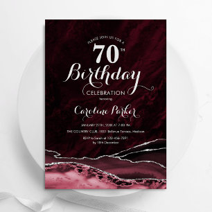 Convites Burgundy Silver Agate Marble 70 Aniversário