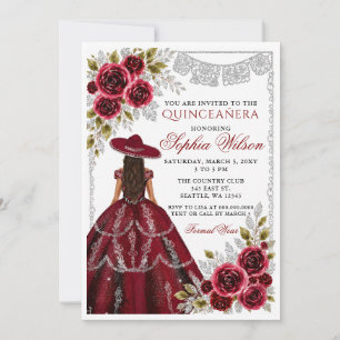 Convites Burgundy Silver Mis Quince Anos Quinceañera