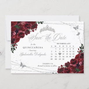 Convites Burgundy & Silver Quinceañera Salvem Data
