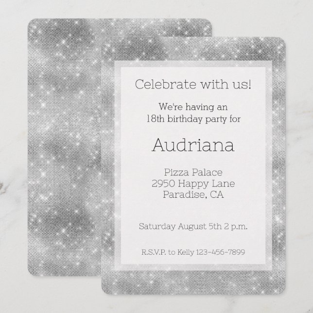 Convites Burgundy Silver Sparkle Glitz Aniversário (Frente/Verso)