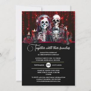 Convites Burgundy skeleton noiva gótica dia de casamento