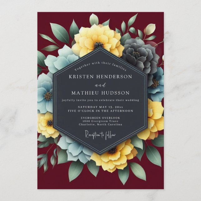 Convites Burgundy & Slate Dramatic Bloom Wedding (Frente)
