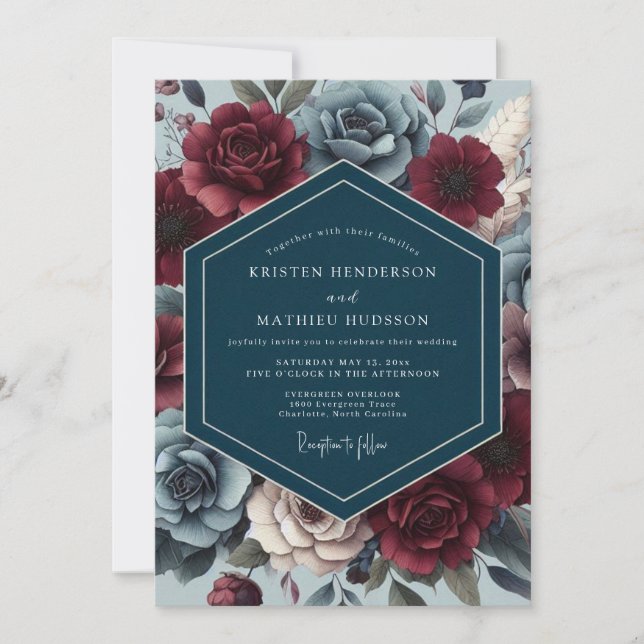 Convites Burgundy Slate Gloaming Wedding (Frente)