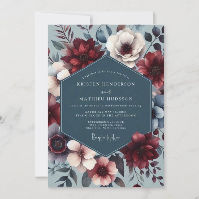 Convites Burgundy Slate Nocturne Wedding (Frente)
