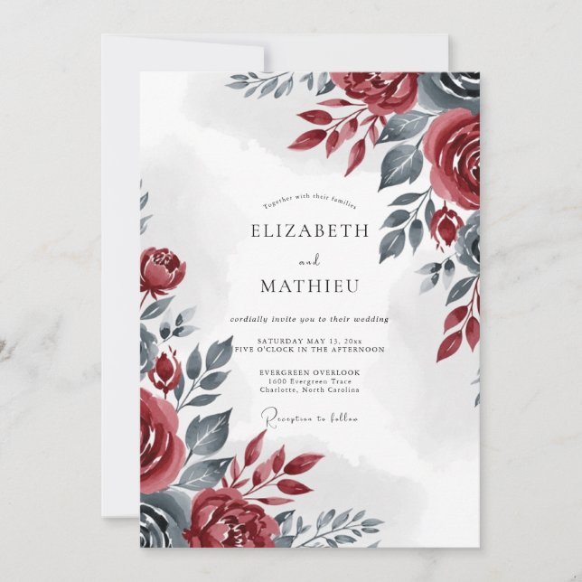 Convites Burgundy Sophisticated Winter Wedding (Frente)