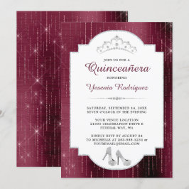 Convites Burgundy Sparkle Diamond Tiara Quinceañera