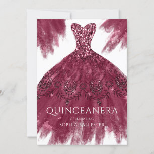 Convites Burgundy Sparkle Dress Elegante Gown Quinceanera