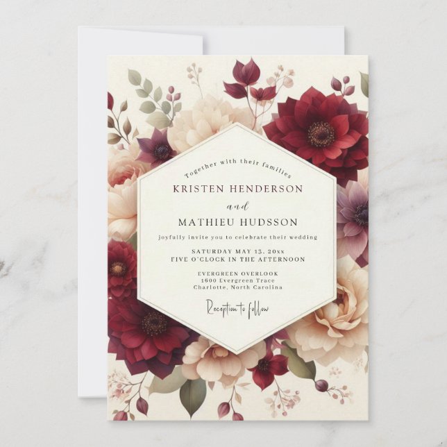 Convites Burgundy Still Life Flora Wedding (Frente)