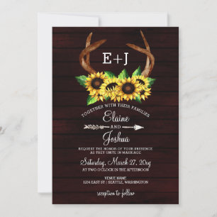 Convites Burgundy Sunflower Antlers Country Weding