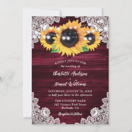 Convites Burgundy Sunflower Wood String Luzes Casamento