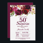 Convites Burgundy Surprise Floral 50ª Festa de aniversário<br><div class="desc">Burgundy Floral Surprise 50º Convite de aniversário para mulheres. Festa de aniversário Vermelha Burgundy Convida. Flor Floral de Aquarela. 13 16º 30 18º 20 21rua 40º 50º 90 de 60º 70 de 100º 80 de qualquer idade. Digital Imprimível. Para mais personalização, clique no botão "Personalizar" e use a ferramenta design...</div>