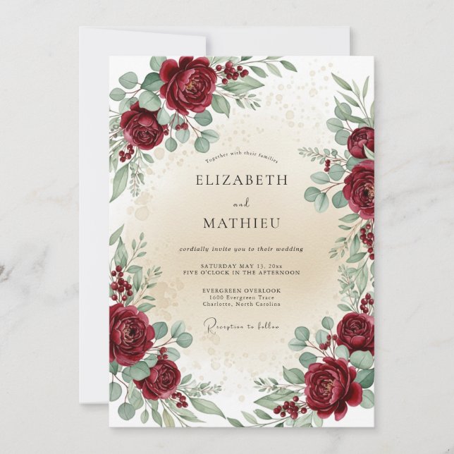 Convites Burgundy Timeless Botanical Wedding (Frente)