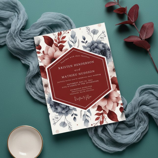 Convites Burgundy Twilight Botanical Wedding (Criador carregado)
