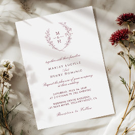 Convites Burgundy Typography Wildflower Monogram Wedding