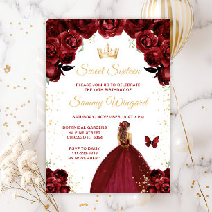 Convites Burgundy Vermelho Cabelo Castanho Princesa Sweet S