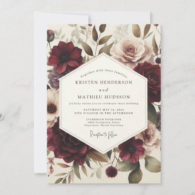Convites Burgundy Victorian Flora Wedding (Frente)